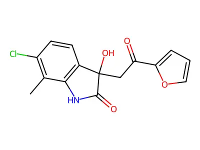 6-chloro-3-[2-(furan-2-yl)-2-oxoethyl]-3-hydroxy-7-methyl-1H-indol-2-one structure