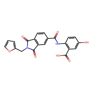 2-[[2-(furan-2-ylmethyl)-1,3-dioxoisoindole-5-carbonyl]amino]-5-hydroxybenzoic acid structure