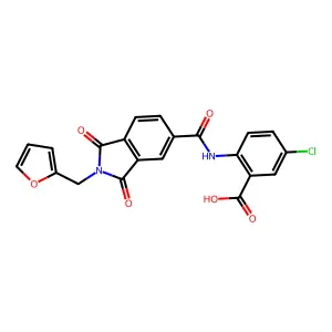 5-chloro-2-[[2-(furan-2-ylmethyl)-1,3-dioxoisoindole-5-carbonyl]amino]benzoic acid structure