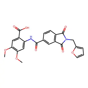 2-(2-(furan-2-ylmethyl)-1,3-dioxoisoindoline-5-carboxamido)-4,5-dimethoxybenzoic acid structure