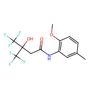 4,4,4-trifluoro-3-hydroxy-N-(2-methoxy-5-methylphenyl)-3-(trifluoromethyl)butanamide structure