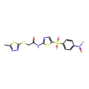 2-[(5-methyl-1,3,4-thiadiazol-2-yl)sulfanyl]-N-[5-(4-nitrophenyl)sulfonyl-1,3-thiazol-2-yl]acetamide structure