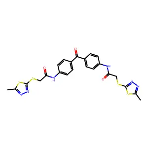 2-[(5-methyl-1,3,4-thiadiazol-2-yl)sulfanyl]-N-[4-[4-[[2-[(5-methyl-1,3,4-thiadiazol-2-yl)sulfanyl]acetyl]amino]benzoyl]phenyl]acetamide structure