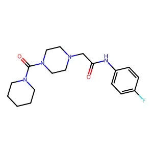 N-(4-fluorophenyl)-2-[4-[oxo(1-piperidinyl)methyl]-1-piperazinyl]acetamide structure
