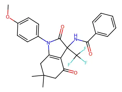 N-[1-(4-methoxyphenyl)-6,6-dimethyl-2,4-dioxo-3-(trifluoromethyl)-2,3,4,5,6,7-hexahydro-1H-indol-3-yl]benzamide structure