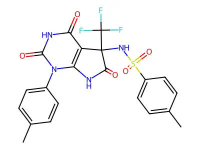 4-methyl-N-[1-(4-methylphenyl)-2,4,6-trioxo-5-(trifluoromethyl)-7H-pyrrolo[2,3-d]pyrimidin-5-yl]benzenesulfonamide structure