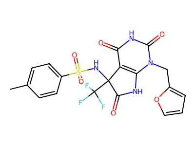 N-[1-(furan-2-ylmethyl)-2,4,6-trioxo-5-(trifluoromethyl)-7H-pyrrolo[2,3-d]pyrimidin-5-yl]-4-methylbenzenesulfonamide structure