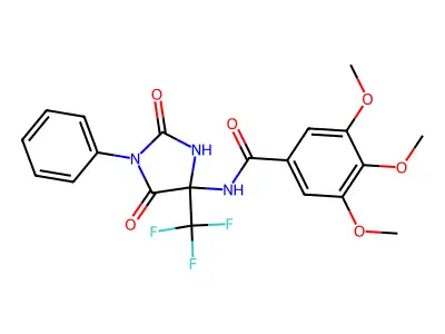N-[2,5-dioxo-1-phenyl-4-(trifluoromethyl)imidazolidin-4-yl]-3,4,5-trimethoxybenzamide structure