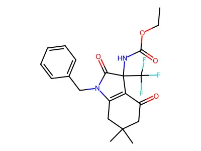 ethyl [1-benzyl-6,6-dimethyl-2,4-dioxo-3-(trifluoromethyl)-2,3,4,5,6,7-hexahydro-1H-indol-3-yl]carbamate structure