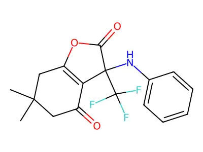3-Anilino-6,6-dimethyl-3-(trifluoromethyl)-5,7-dihydro-1-benzofuran-2,4-dione structure