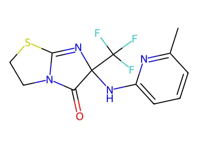 6-[(6-methylpyridin-2-yl)amino]-6-(trifluoromethyl)-2,3-dihydroimidazo[2,1-b][1,3]thiazol-5-one structure
