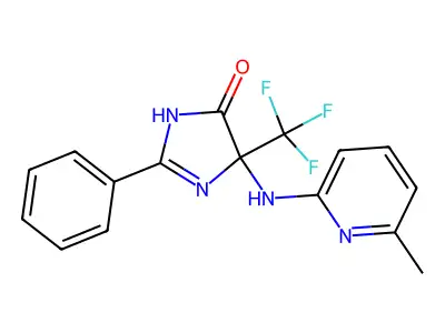 4-[(6-methylpyridin-2-yl)amino]-2-phenyl-4-(trifluoromethyl)-1H-imidazol-5-one structure