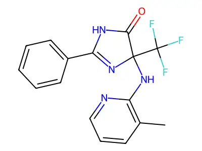 4-[(3-methylpyridin-2-yl)amino]-2-phenyl-4-(trifluoromethyl)-1H-imidazol-5-one structure