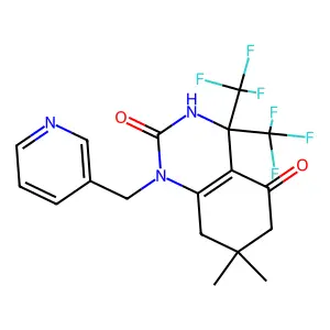 7,7-dimethyl-1-(pyridin-3-ylmethyl)-4,4-bis(trifluoromethyl)-6,8-dihydro-3H-quinazoline-2,5-dione structure