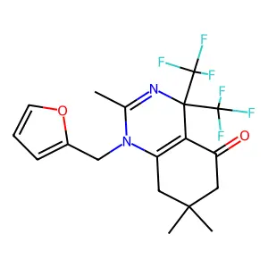 1-(furan-2-ylmethyl)-2,7,7-trimethyl-4,4-bis(trifluoromethyl)-6,8-dihydroquinazolin-5-one structure