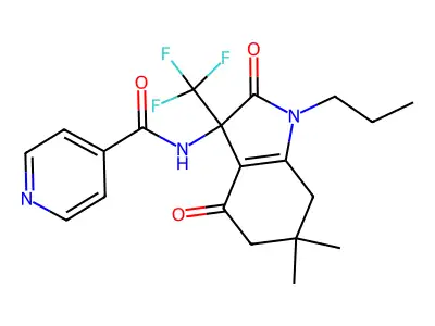 N-[6,6-dimethyl-2,4-dioxo-1-propyl-3-(trifluoromethyl)-5,7-dihydroindol-3-yl]pyridine-4-carboxamide structure