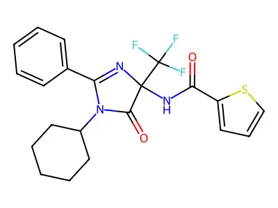 N-[1-cyclohexyl-5-oxo-2-phenyl-4-(trifluoromethyl)imidazol-4-yl]thiophene-2-carboxamide structure