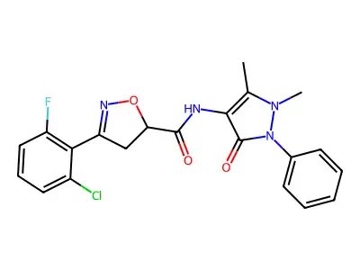 3-(2-chloro-6-fluorophenyl)-N-(1,5-dimethyl-3-oxo-2-phenyl-2,3-dihydro-1H-pyrazol-4-yl)-4,5-dihydro-5-isoxazolecarboxamide structure