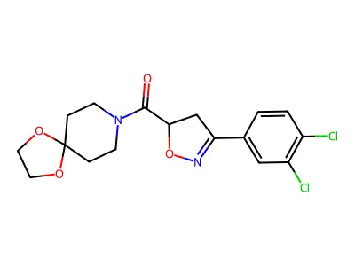 8-{[3-(3,4-dichlorophenyl)-4,5-dihydro-5-isoxazolyl]carbonyl}-1,4-dioxa-8-azaspiro[4.5]decane structure