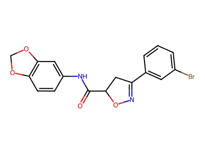 N-(1,3-benzodioxol-5-yl)-3-(3-bromophenyl)-4,5-dihydro-1,2-oxazole-5-carboxamide structure