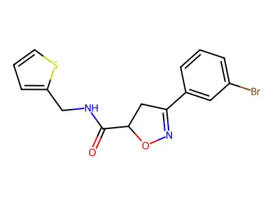 3-(3-bromophenyl)-N-(thiophen-2-ylmethyl)-4,5-dihydro-1,2-oxazole-5-carboxamide structure