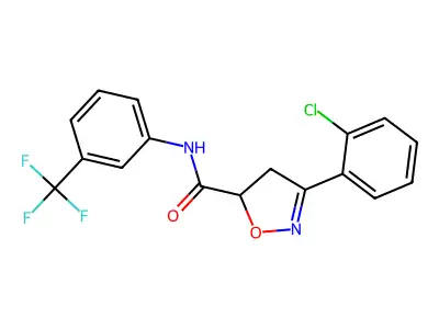 3-(2-chlorophenyl)-N-[3-(trifluoromethyl)phenyl]-4,5-dihydro-1,2-oxazole-5-carboxamide structure