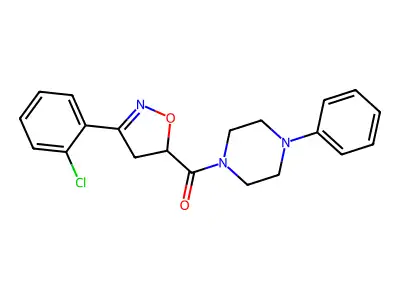[3-(2-chlorophenyl)-4,5-dihydro-1,2-oxazol-5-yl]-(4-phenylpiperazin-1-yl)methanone structure