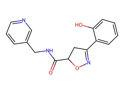 3-(2-hydroxyphenyl)-N-(pyridin-3-ylmethyl)-4,5-dihydro-1,2-oxazole-5-carboxamide structure
