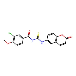 3-chloro-4-methoxy-N-[(2-oxochromen-6-yl)carbamothioyl]benzamide structure