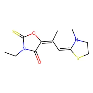 3-ethyl-5-[1-methyl-2- ethylidene]-2-thioxooxazolidin-4-one structure