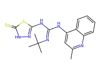 Guanidine, 1-tert-butyl-3-(5-mercapto-1,3,4-thiadiazol-2-yl)-2-(2-methyl-4-quinolyl)- structure