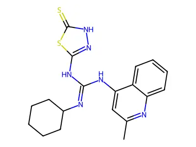 Guanidine, 1-cyclohexyl-3-(5-mercapto-1,3,4-thiadiazol-2-yl)-2-(2-methyl-4-quinolyl)-, dihydrate structure