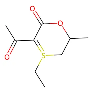 3-Acetyl-4-ethyl-6-methyl-5,6-dihydro-2H-1,4lambda(4)-oxathiin-2-one structure