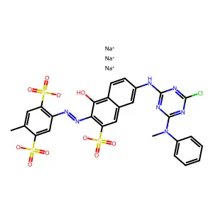 1,4-Benzenedisulfonic acid, 2-((6-((4-chloro-6-(methylphenylamino)-1,3,5-triazin-2-yl)amino)-1-hydroxy-3-sulfo-2-naphthalenyl)azo)-5-methyl-, trisodium salt structure