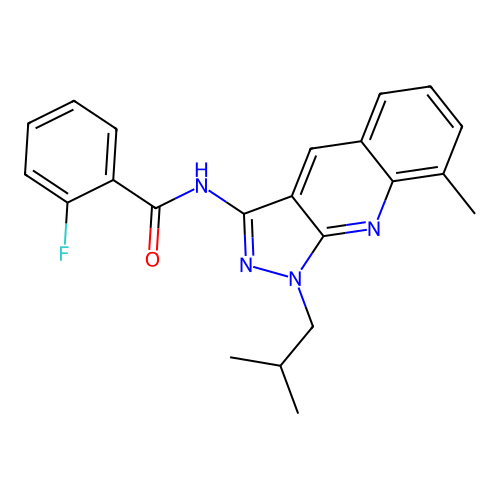2-fluoro-N-[8-methyl-1-(2-methylpropyl)pyrazolo[3,4-b]quinolin-3-yl]benzamide structure