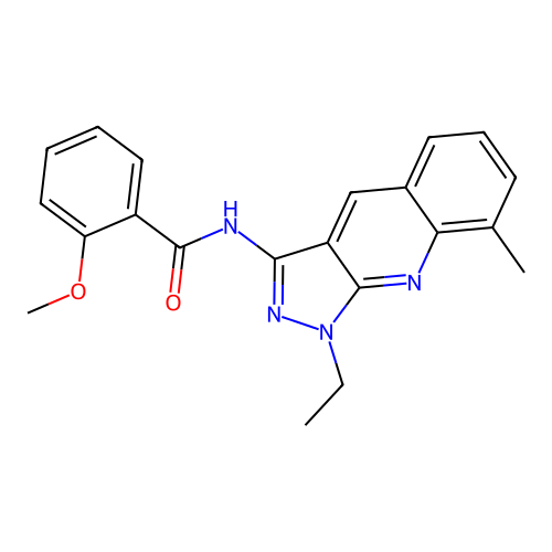 N-(1-ethyl-8-methylpyrazolo[3,4-b]quinolin-3-yl)-2-methoxybenzamide structure