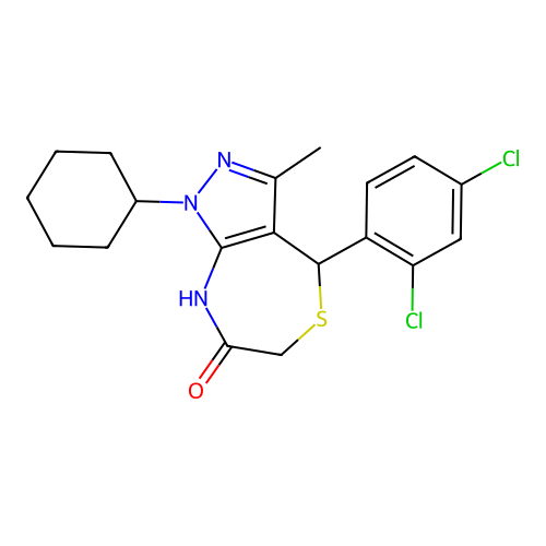 1-cyclohexyl-4-(2,4-dichlorophenyl)-3-methyl-2,4-dihydropyrazolo[3,4-e][1,4]thiazepin-7-one structure