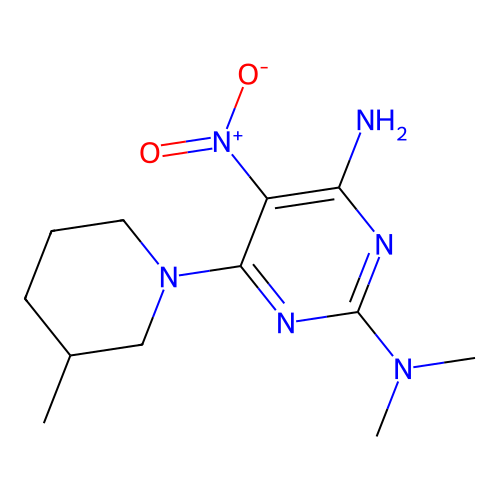 [4-Amino-6-(3-methylpiperidyl)-5-nitropyrimidin-2-yl]dimethylamine structure