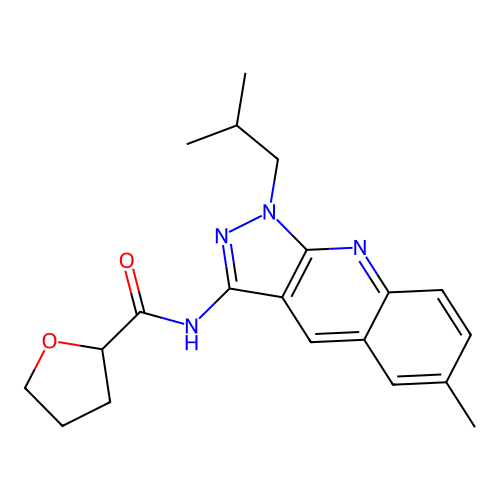 N-[6-methyl-1-(2-methylpropyl)pyrazolo[3,4-b]quinolin-3-yl]oxolane-2-carboxamide structure
