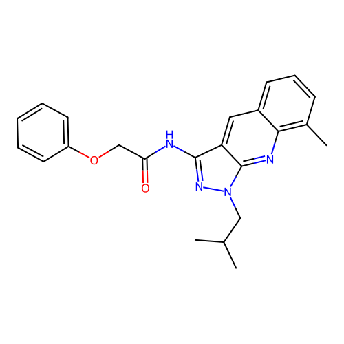 N-[8-methyl-1-(2-methylpropyl)pyrazolo[3,4-b]quinolin-3-yl]-2-phenoxyacetamide structure
