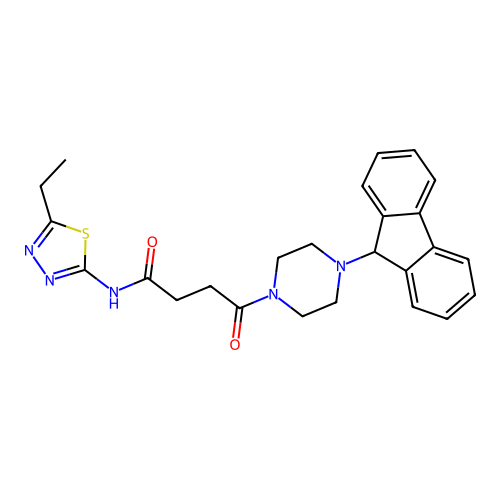 4-(4-(9H-fluoren-9-yl)piperazin-1-yl)-N-(5-ethyl-1,3,4-thiadiazol-2-yl)-4-oxobutanamide structure