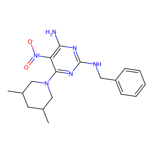 [4-Amino-6-(3,5-dimethylpiperidyl)-5-nitropyrimidin-2-yl]benzylamine structure