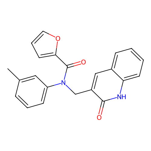 N-(3-methylphenyl)-N-[(2-oxo-1H-quinolin-3-yl)methyl]furan-2-carboxamide structure