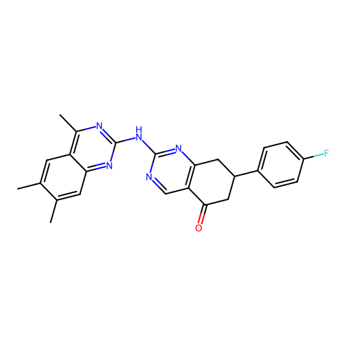 7-(4-fluorophenyl)-2-[(4,6,7-trimethylquinazolin-2-yl)amino]-7,8-dihydro-6H-quinazolin-5-one structure