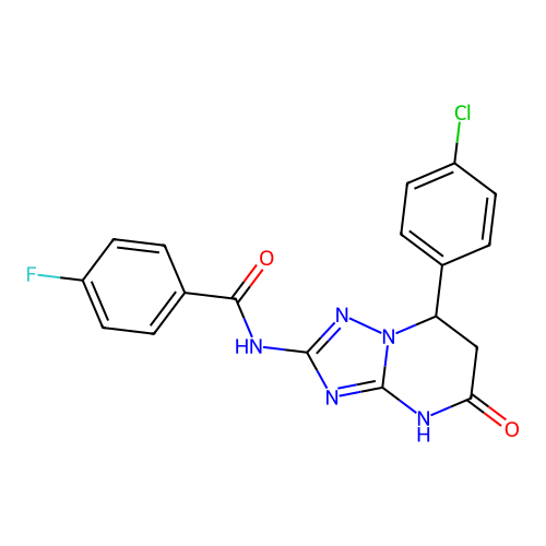 N-(7-(4-chlorophenyl)-5-oxo-4,5,6,7-tetrahydro-[1,2,4]triazolo[1,5-a]pyrimidin-2-yl)-4-fluorobenzamide structure