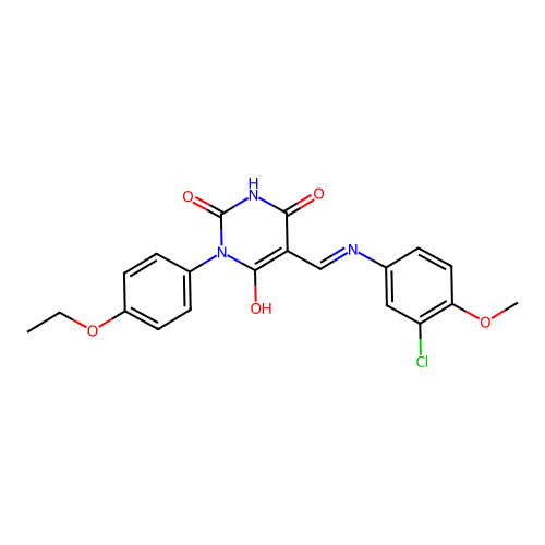 (E)-5-(((3-chloro-4-methoxyphenyl)amino)methylene)-1-(4-ethoxyphenyl)pyrimidine-2,4,6(1H,3H,5H)-trione structure