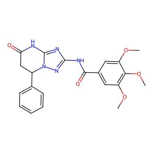 3,4,5-trimethoxy-N-(4-oxo-2-phenyl-1,5,7,9-tetrazabicyclo[4.3.0]nona-5,7-dien-8-yl)benzamide structure