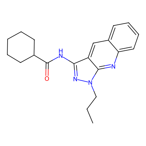 N-(1-propylpyrazolo[3,4-b]quinolin-3-yl)cyclohexanecarboxamide structure