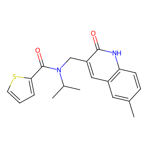 N-((2-hydroxy-6-methylquinolin-3-yl)methyl)-N-isopropylthiophene-2-carboxamide structure