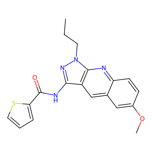 N-(6-methoxy-1-propylpyrazolo[3,4-b]quinolin-3-yl)thiophene-2-carboxamide structure